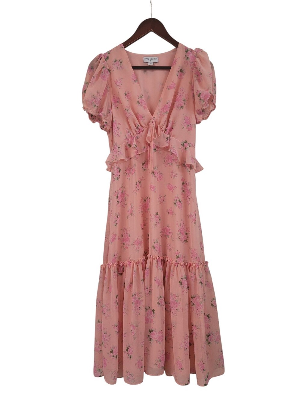 LoveShackFancey x Target Fleur Midi Dress Size 6 Pink Floral Ruffle Cottagecore - Picture 2 of 6